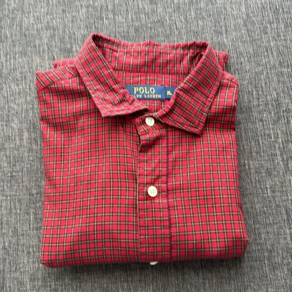 Polo Ralph Lauren Shirt Mens XXL Red Plaid Button Up Custom Fit Pony Logo Preppy